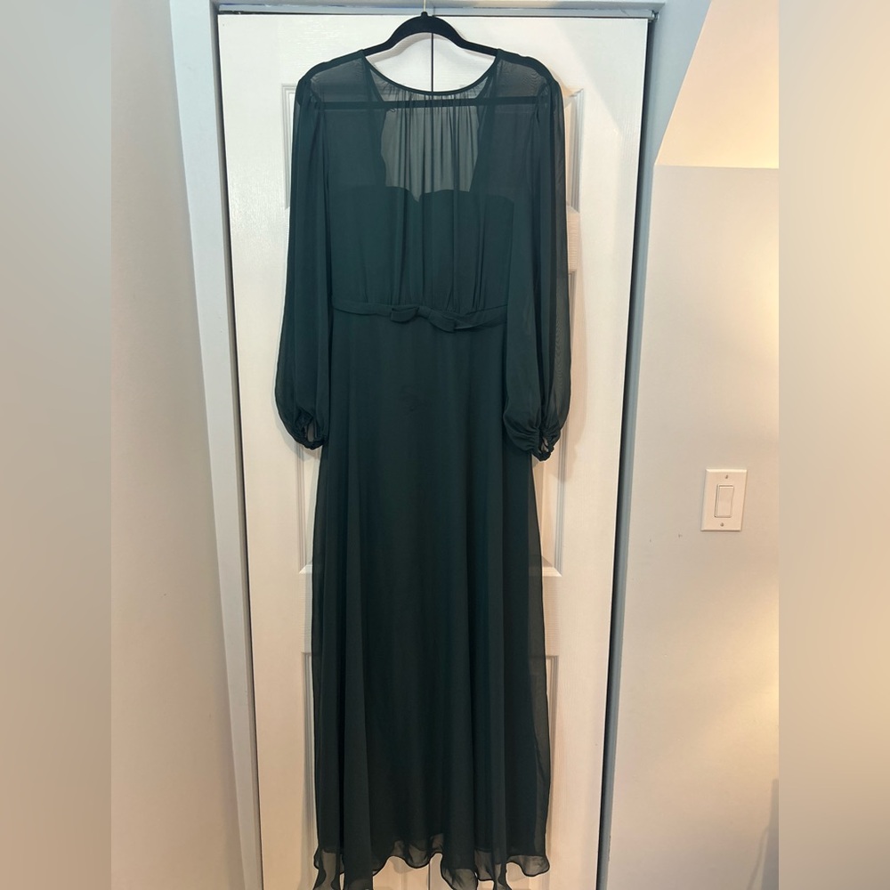 Dark Green Chiffon Maxi Dress Size 12 NWT Long Sleeve Formal Evening